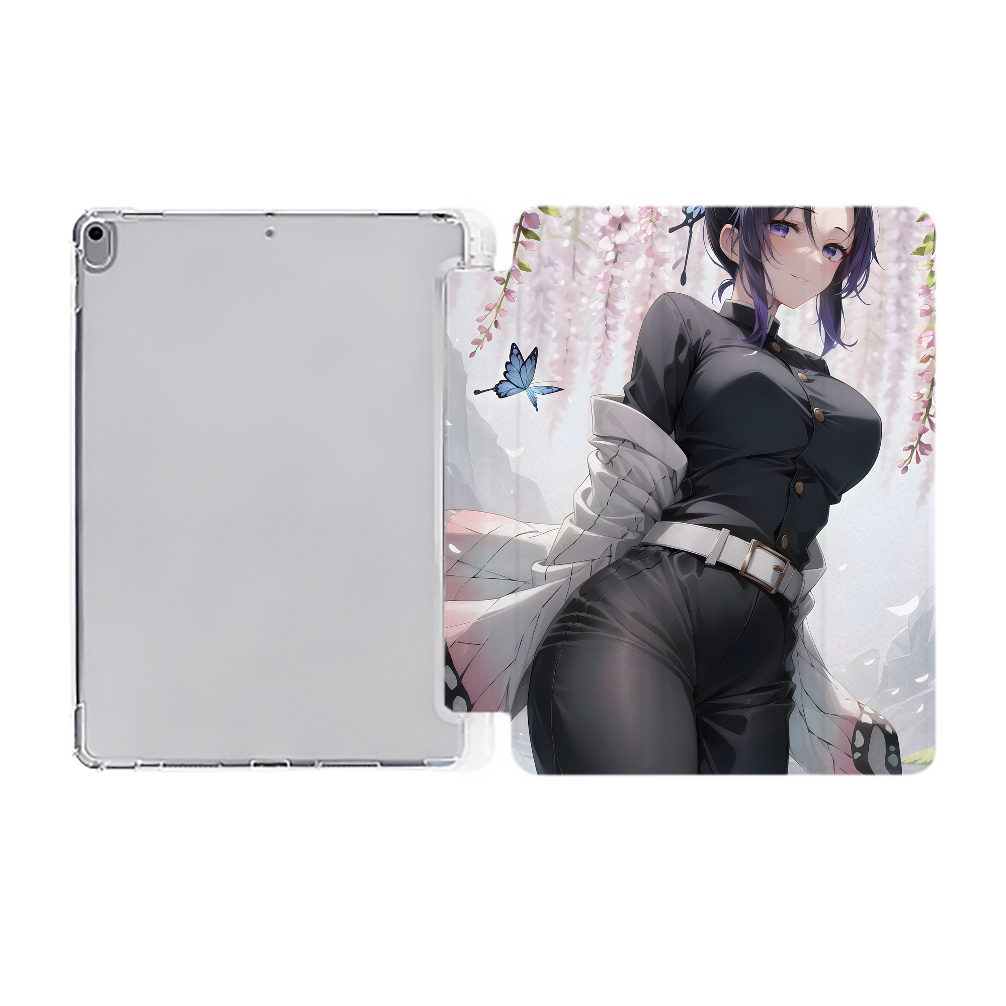 （画像用） 鬼滅の刃（きめつのやいば）蟲柱-胡蝶 しのぶ／こちょう しのぶ Kochou Shinobu IPad ケース ペン収納付き 三つ折りスタンド PUレザー×シリコン 対応機種9.5/10.5/10.9インチ